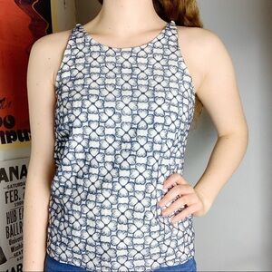 Francescas Blue & White Embroidered Tank Top